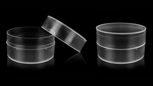 Clear cylindrical containers 100 and 250 ml